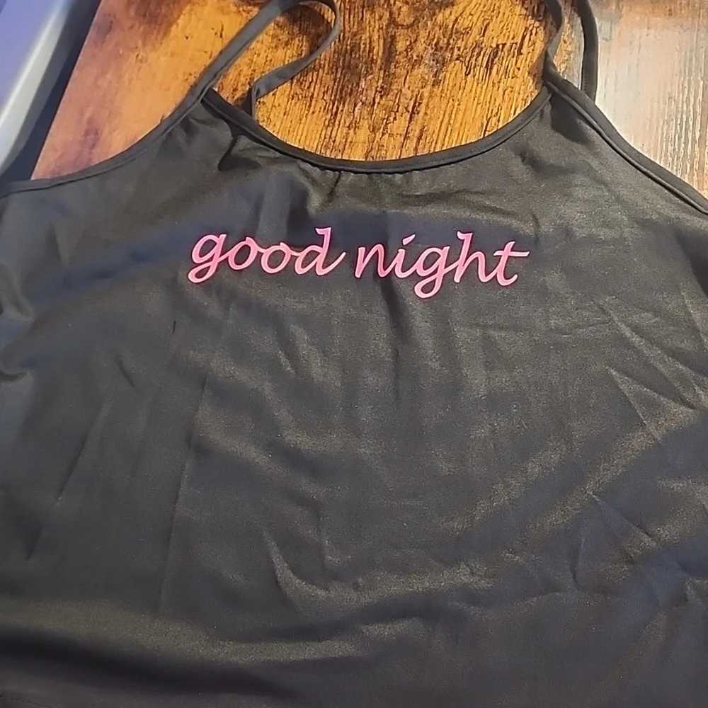 Black and Pink Plaid Women's Sleepwear Set Size L Letter graphic Cami Top/shorts